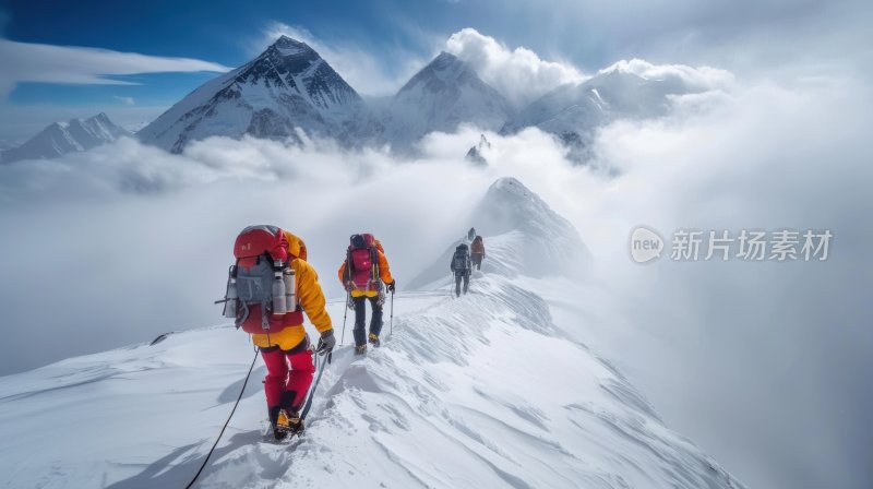 励志团队攀登勇往直前徒步梦想登顶雪山