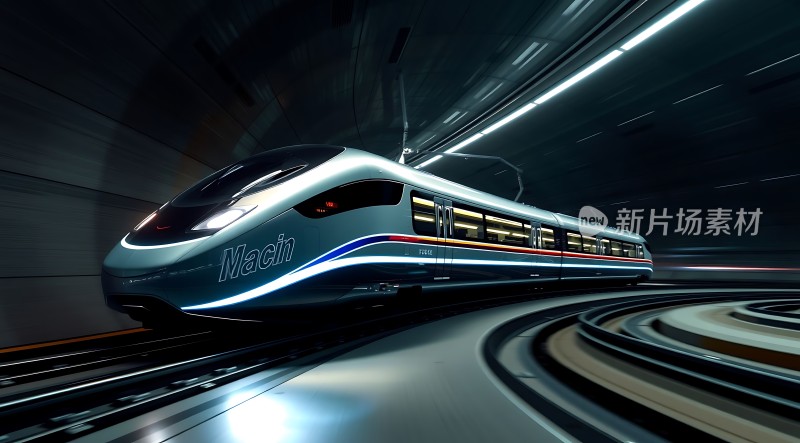 高速列车穿行隧道未来科技感十足