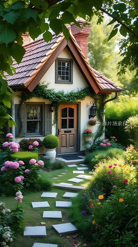 童话小屋梦幻花园中的温馨家园