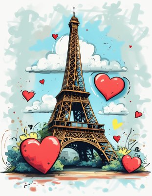 卡通埃菲尔铁塔贴纸