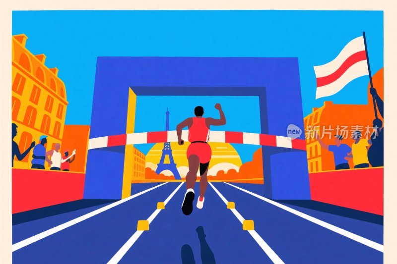 马拉松终点冲刺插画