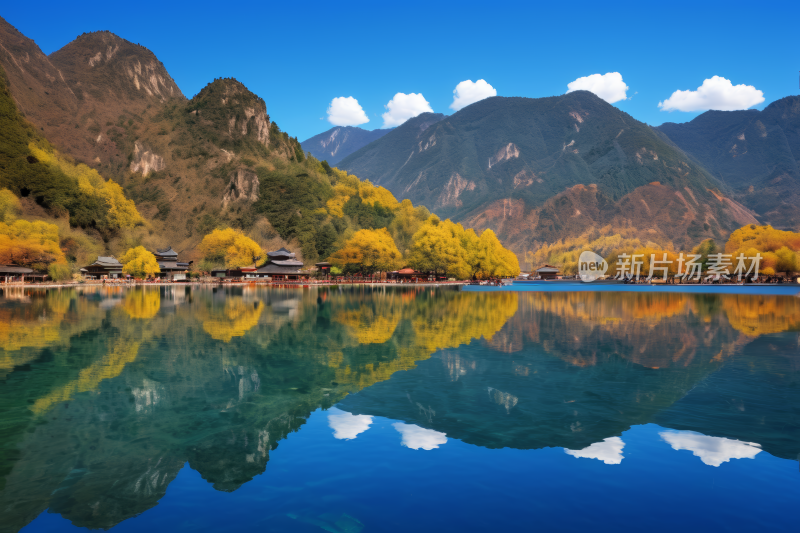 山倒映在有船的湖水中高清风景风光图片