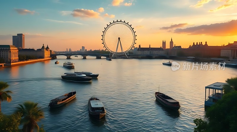 伦敦泰晤士河畔日落美景