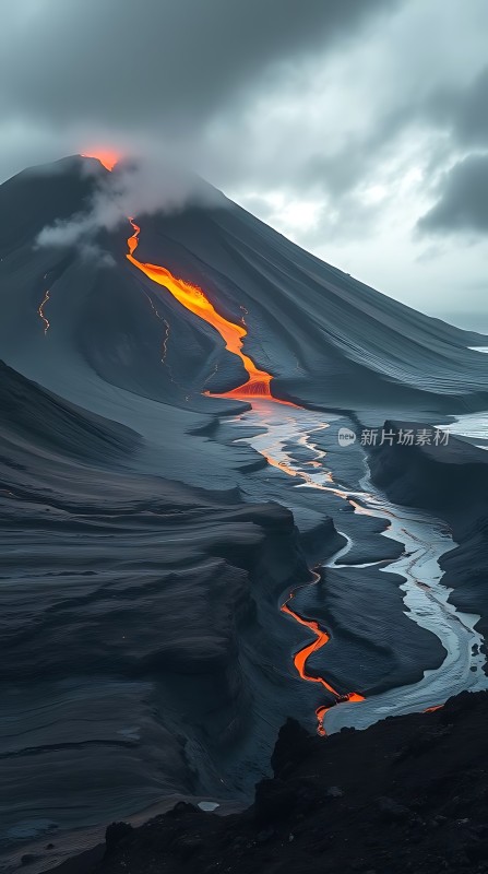 熔岩流淌的山脉