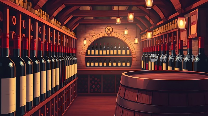 酒窖深处光影交错红酒静候