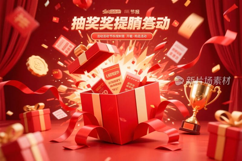 抽奖促销红色礼盒