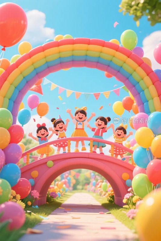 彩色气球彩虹桥童趣场景