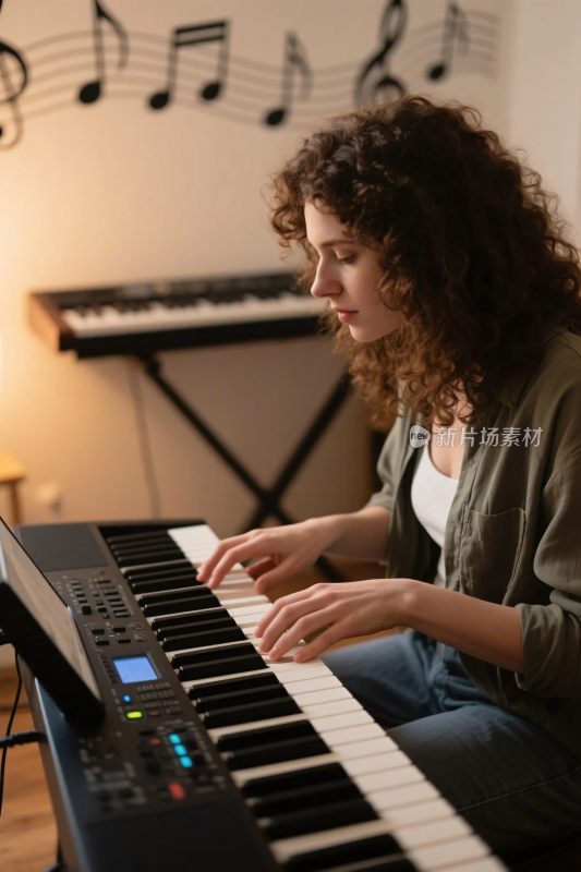 女子演奏电子琴场景