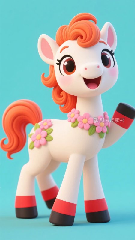 卡通小马花朵插画