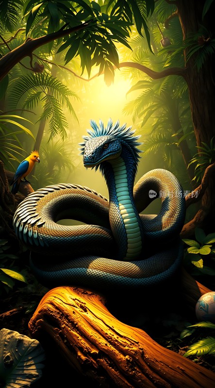 丛林巨蟒与鹦鹉