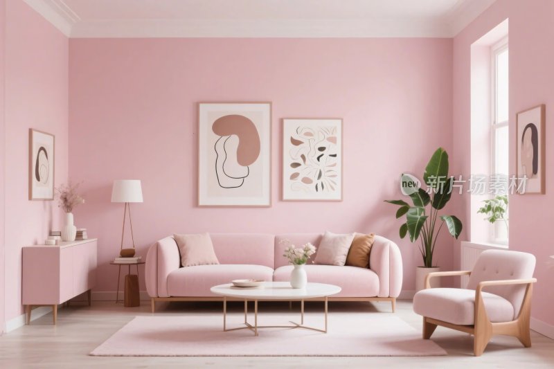 粉色温馨客厅布置