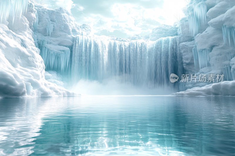 梦幻的冰雪瀑布景观
