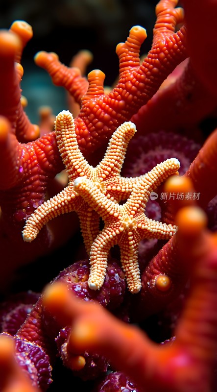 珊瑚丛中探出头来的海星