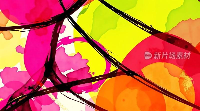 彩色墨水交织的艺术抽象画