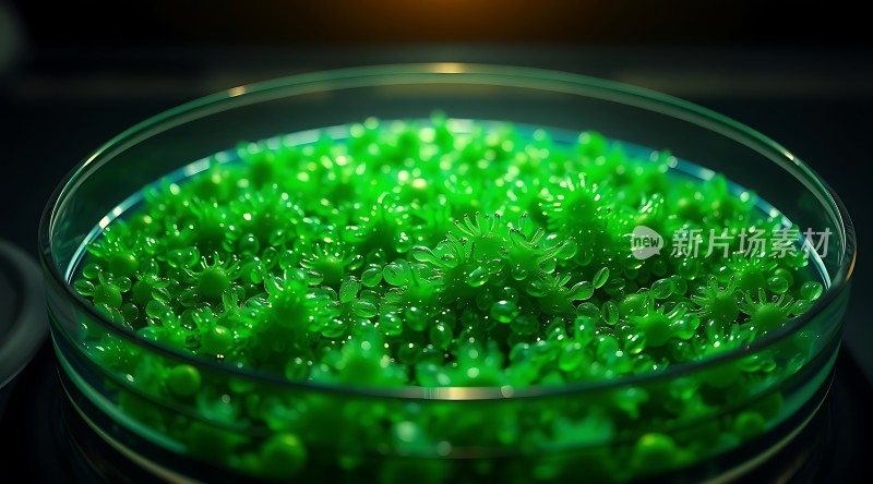 绿色微生物培养皿中的生命奇迹