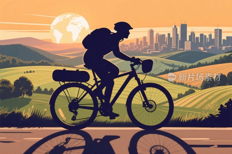 自行车骑行风景插画