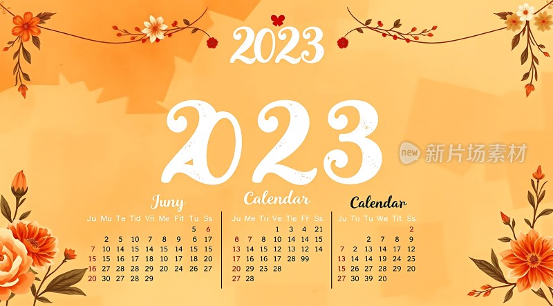 2023年6月日历橙黄花朵点缀清新自然