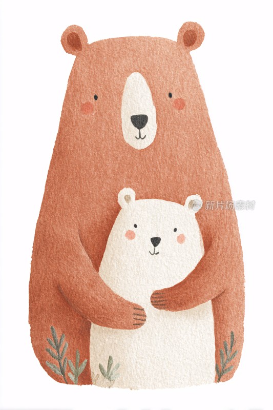 两只熊相拥的温馨插画