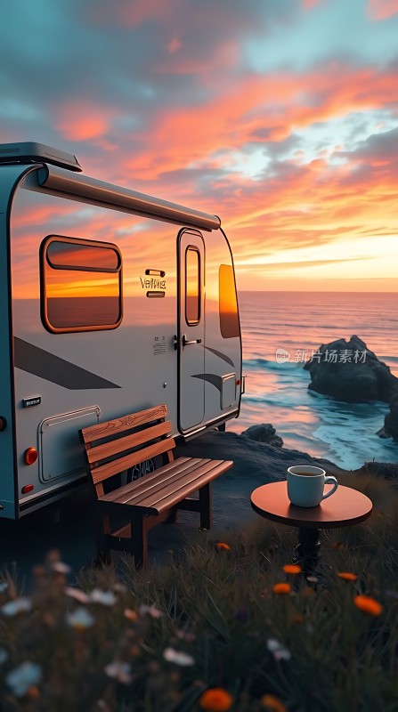 露营车海边咖啡时光