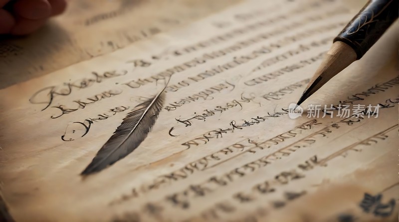 羽毛笔与古卷