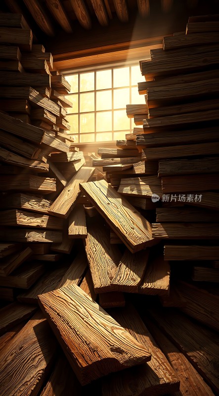 阳光透过木墙洒下温暖光芒