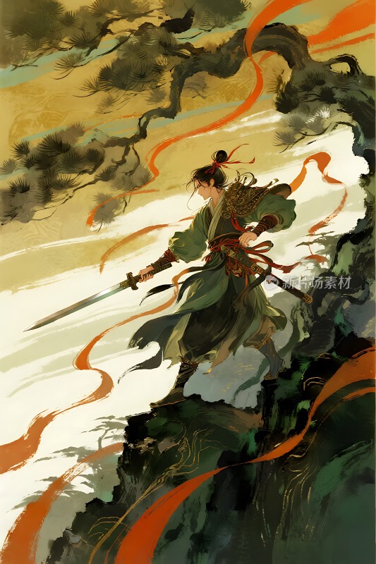 剑客孤影立群峰