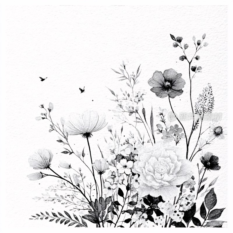 黑白花卉插画