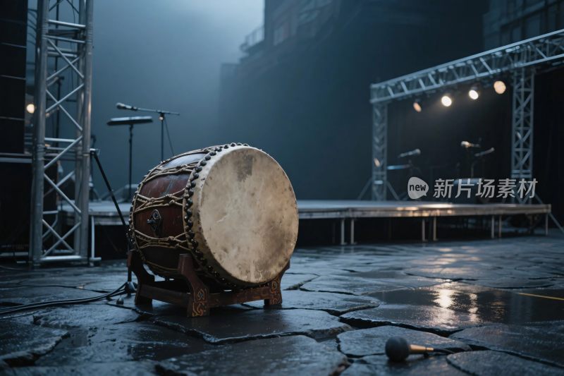 舞台鼓与雨夜场景