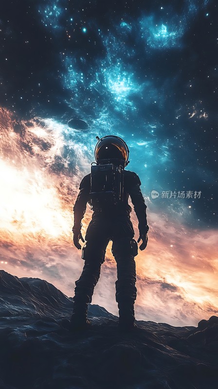 宇航员仰望星空探索宇宙奥秘