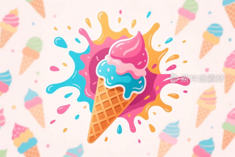 彩色冰淇淋甜筒插画