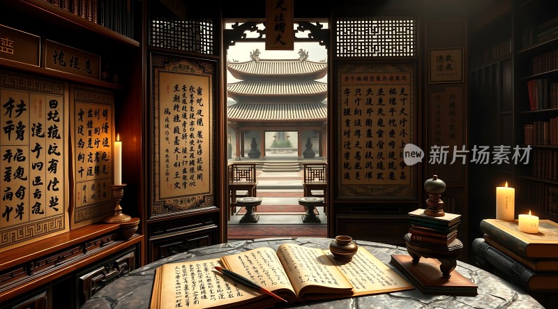 古风书房书卷墨香静享阅读时光