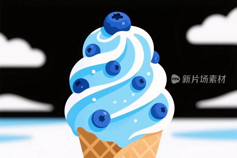 蓝莓冰淇淋甜筒插画