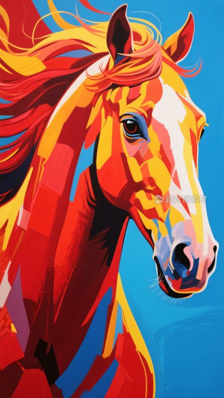色彩绚丽的奔跑骏马插画