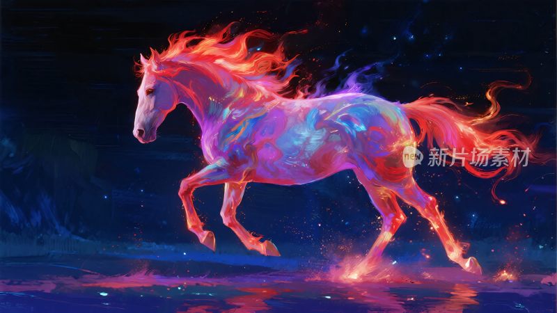 梦幻炫彩奔跑的火焰骏马