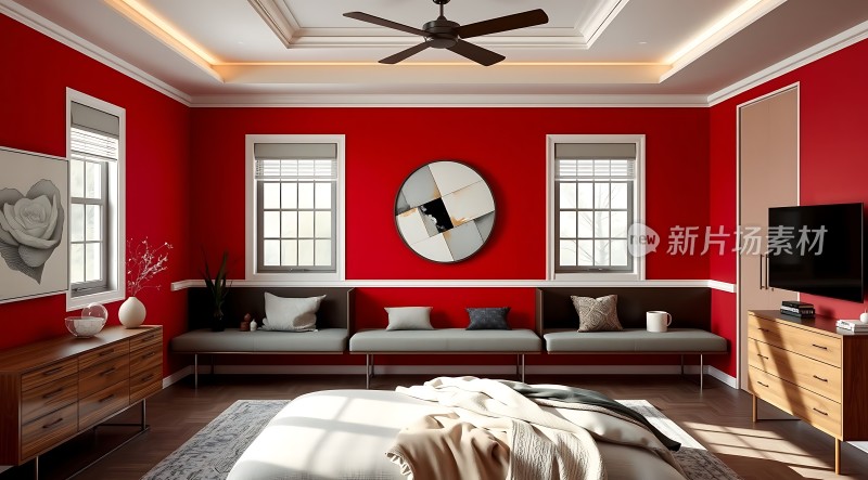 现代红色卧室简约风格温馨舒适