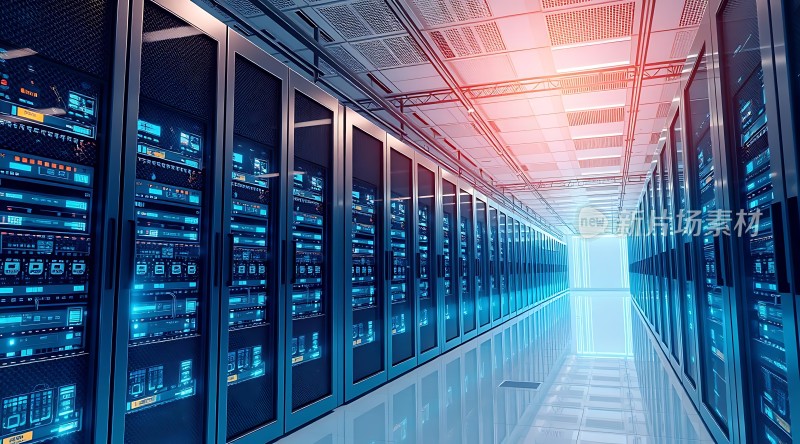 数据中心内部服务器机柜与科技感设计