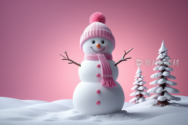 一个雪人在雪地里高清背景图片