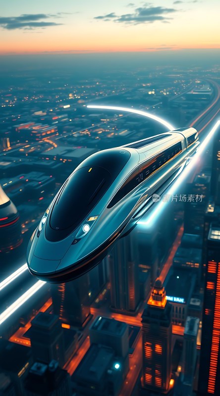 未来之城悬浮列车翱翔夜空