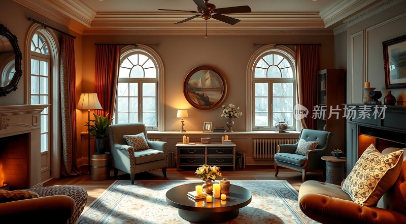 温馨客厅舒适沙发优雅窗帘浪漫氛围