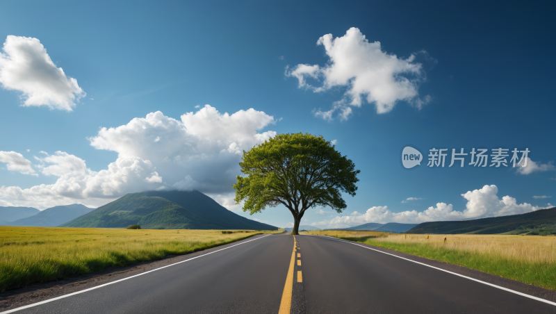 公路孤树风光风景图片