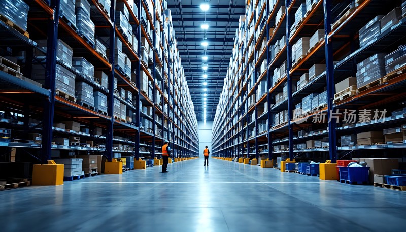 仓库深处工人忙碌的身影