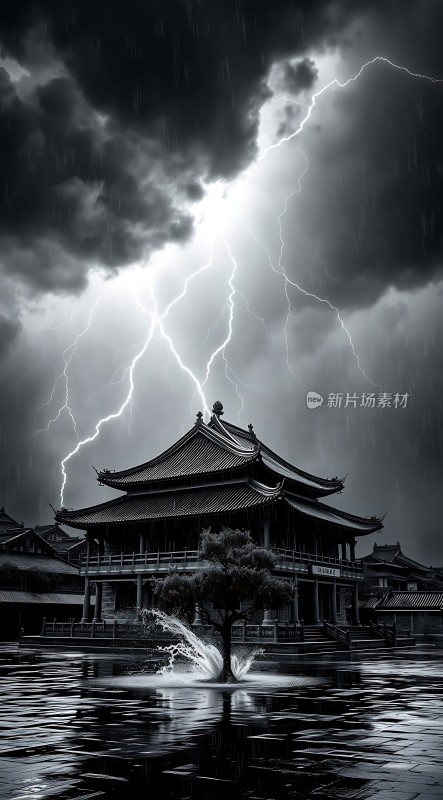 雷雨夜的古建筑