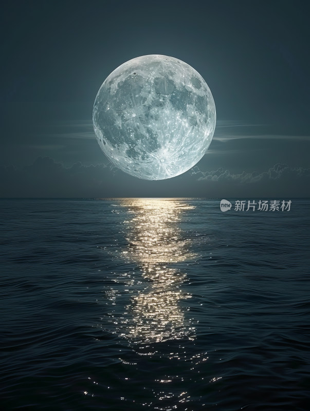 夜晚的海洋和明亮的月亮