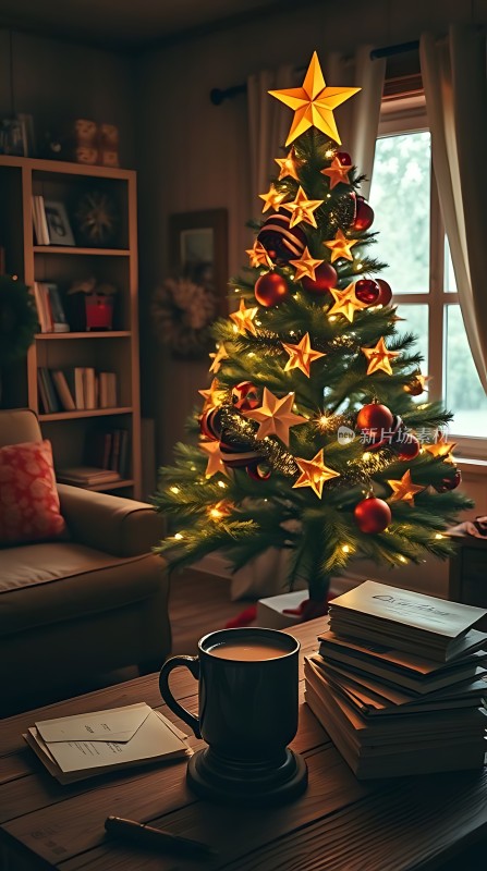 温馨圣诞夜书香伴咖啡
