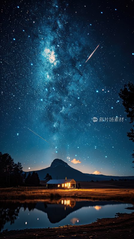 流星划过星空湖畔璀璨星河夜空背景壁纸