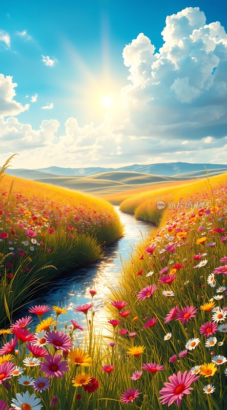 阳光下的花海小径
