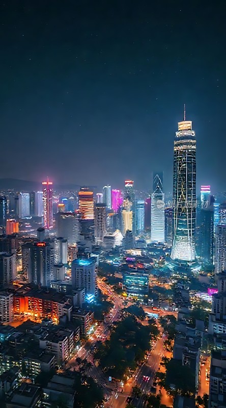 璀璨都市夜景高楼林立灯火辉煌