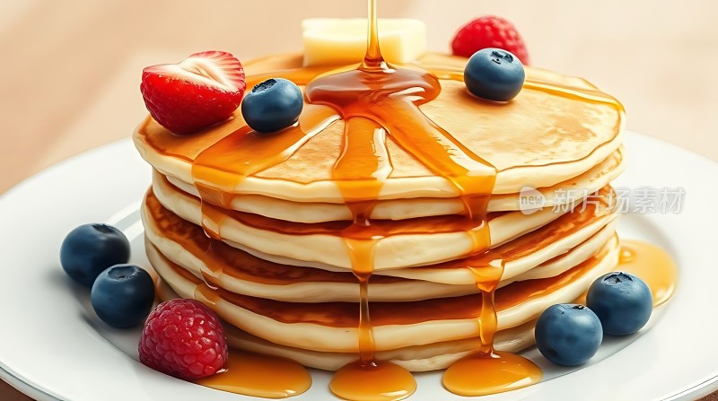 蓝莓草莓煎饼配糖浆