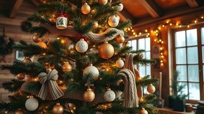 温馨圣诞树金色装饰点亮节日气氛 温馨圣诞树金色装饰点亮节日气氛