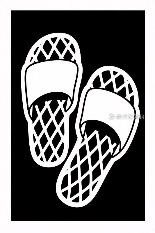 黑白拖鞋剪影插画
